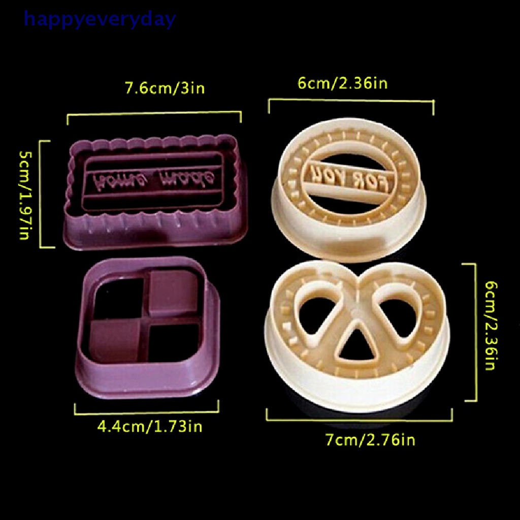 [happy] 4pcs Square Round Cookie Biscuit Cutter Set Roti Fondant Cetakan Kue Baking Tools [ID]