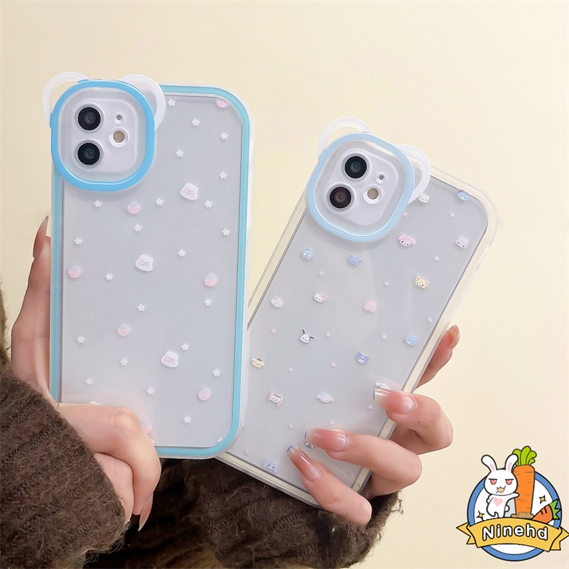 IPHONE Casing Kompatibel Untuk Iphone13 12 11 Pro Max X Xr Xs Max SE 2020 8 7 6 6s Plus Lensa Casing Ponsel Kartun Transparan Sederhana Full Cover Soft Shell Shockproof Bumper Cover Pelindung