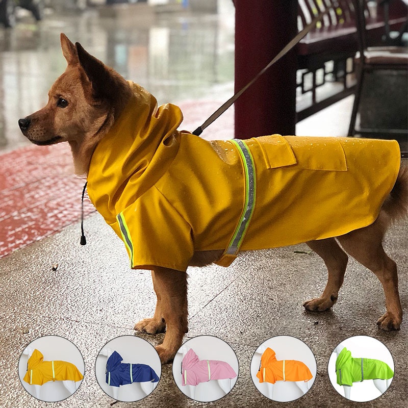 Jas Hujan Anjing Gaya cape strip Reflektif pet Tahan Angin Dan Hujan Jas Hujan Berkerudung Anjing Besar