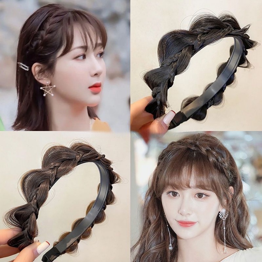 Wig Korea Kepang Bando Gadis Twist Alami Wig Rambut Band Aksesoris Rambut