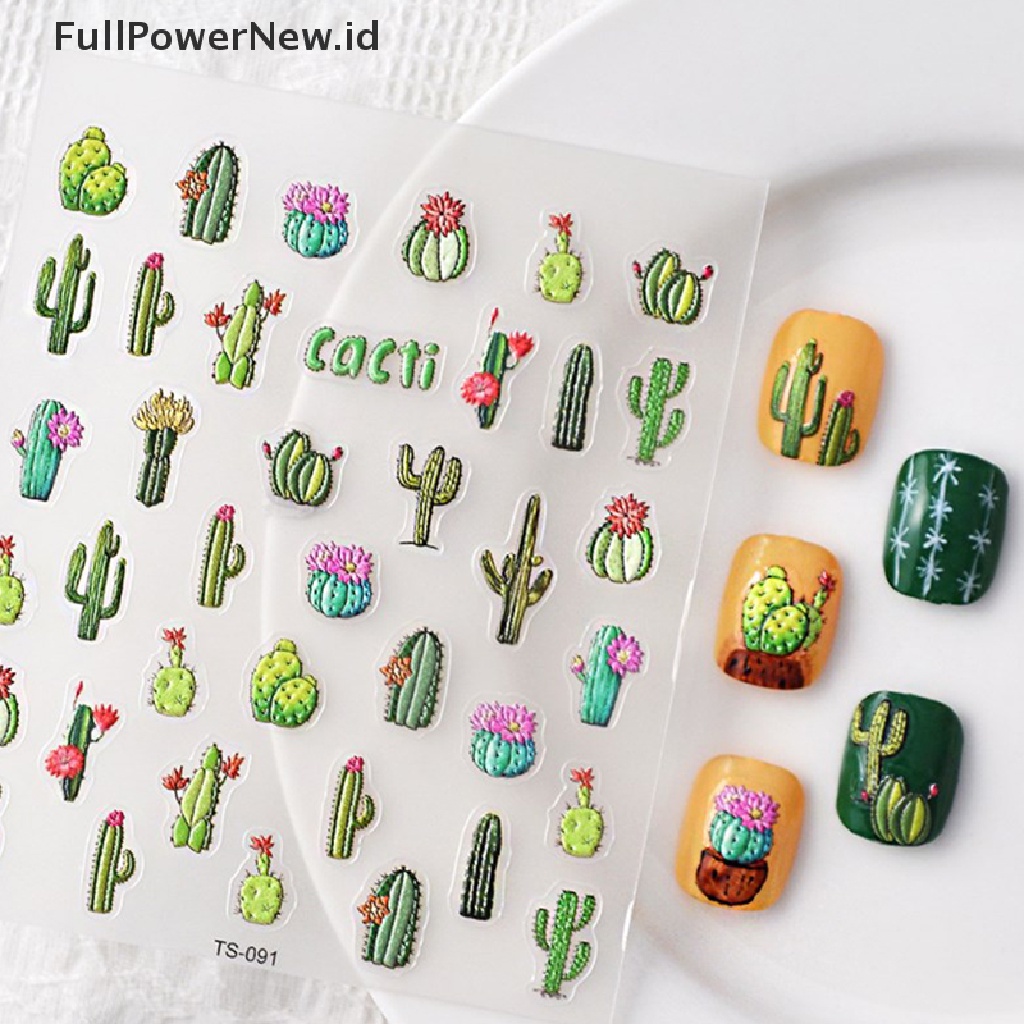 Power Nail Art Bunga Kaktus Berduri Tanaman Decals Self Adhesive Nail Decals Untuk Anak Perempuan ID