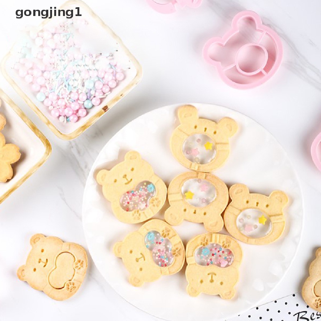 Ggg 2/4Pcs Cetakan Beruang Lucu Cookie Bear Stamper Biscuit Cutter Set DIY Cetakan Kue ID