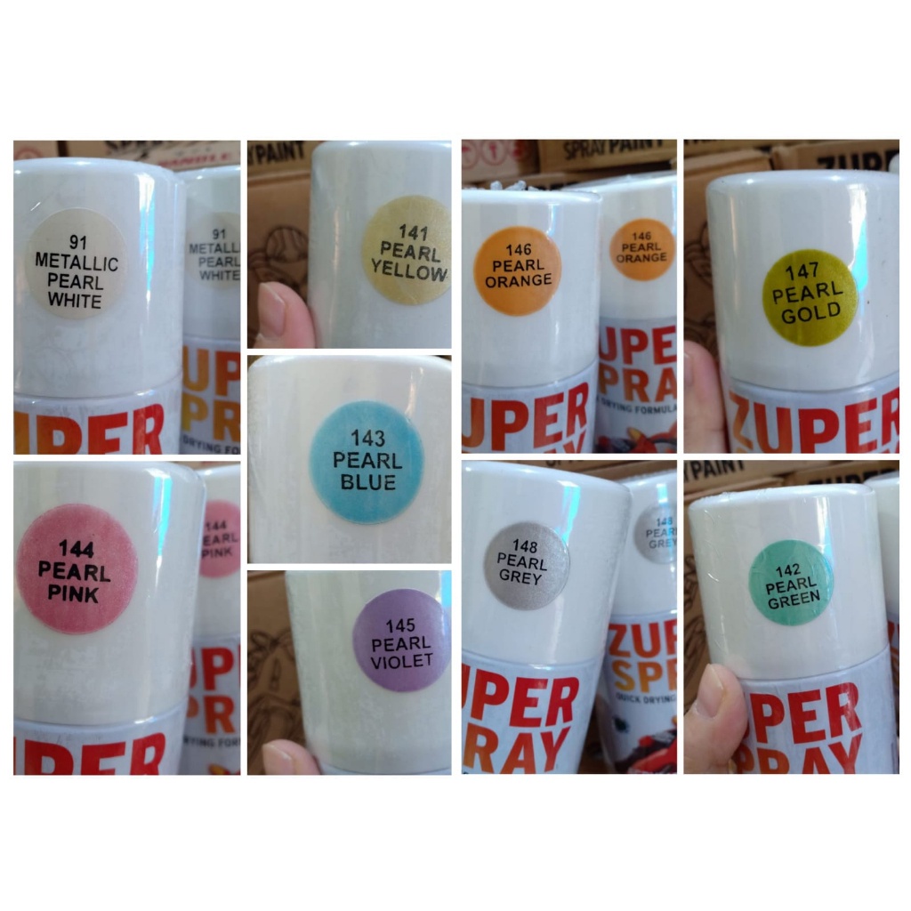 Zuper Spray Paint Pilok Pilox Cat Semprot Warna Mutiara / Pearl 300ml - Pearl White, Yellow, Green, Blue, Pink, Violet, Orange, Gold dan Grey (300cc)