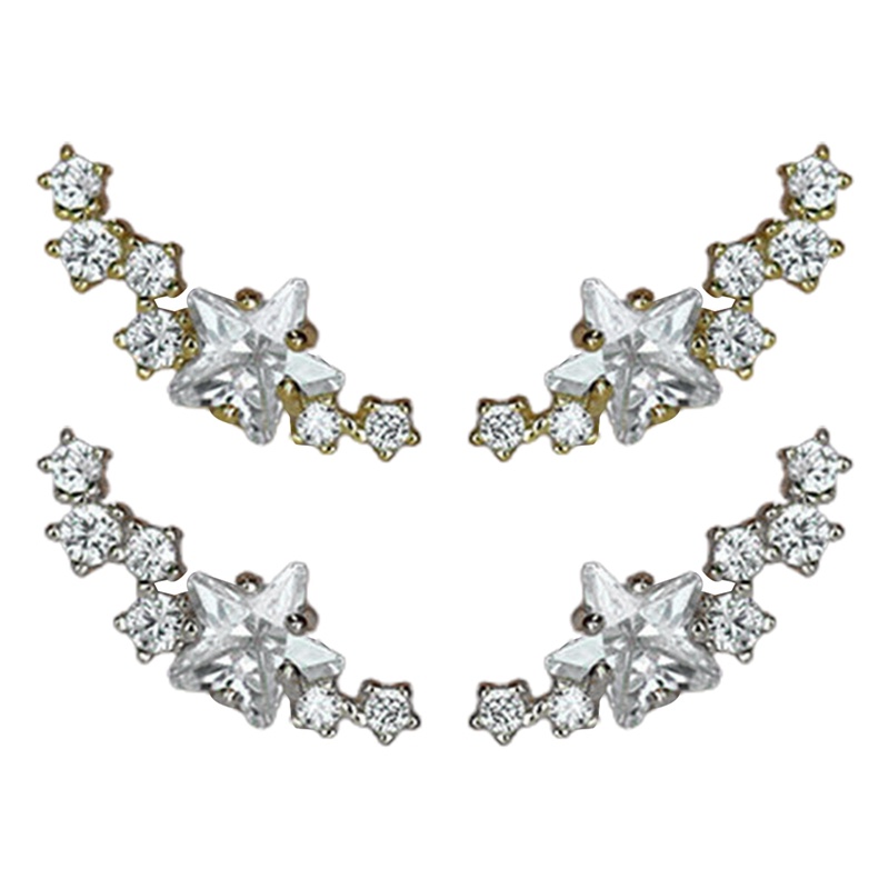 Anting Bintang Wanita Warna Silver/Tindik Telinga Warna Emas Dipakai Harian Serbaguna Anting Cewek Fashion Perhiasan