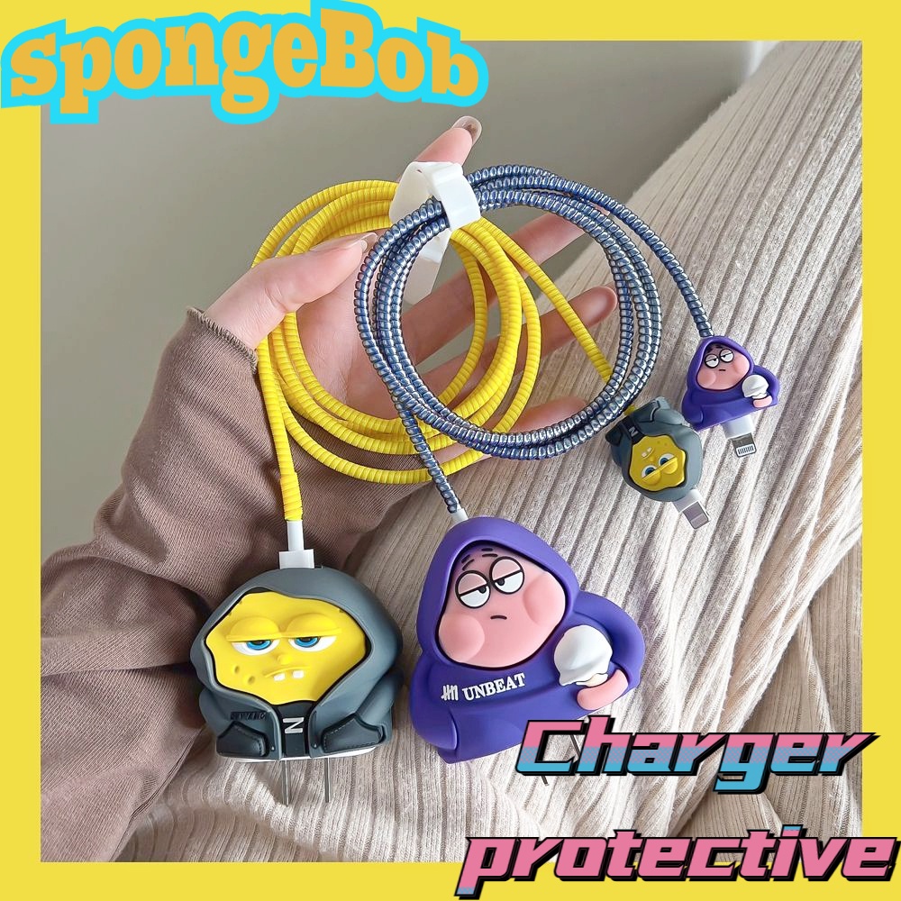 IPHONE 1set Pelindung Charger Kepala SpongeBob Untuk Iphone12 /13 /14Kabel Data18/20W