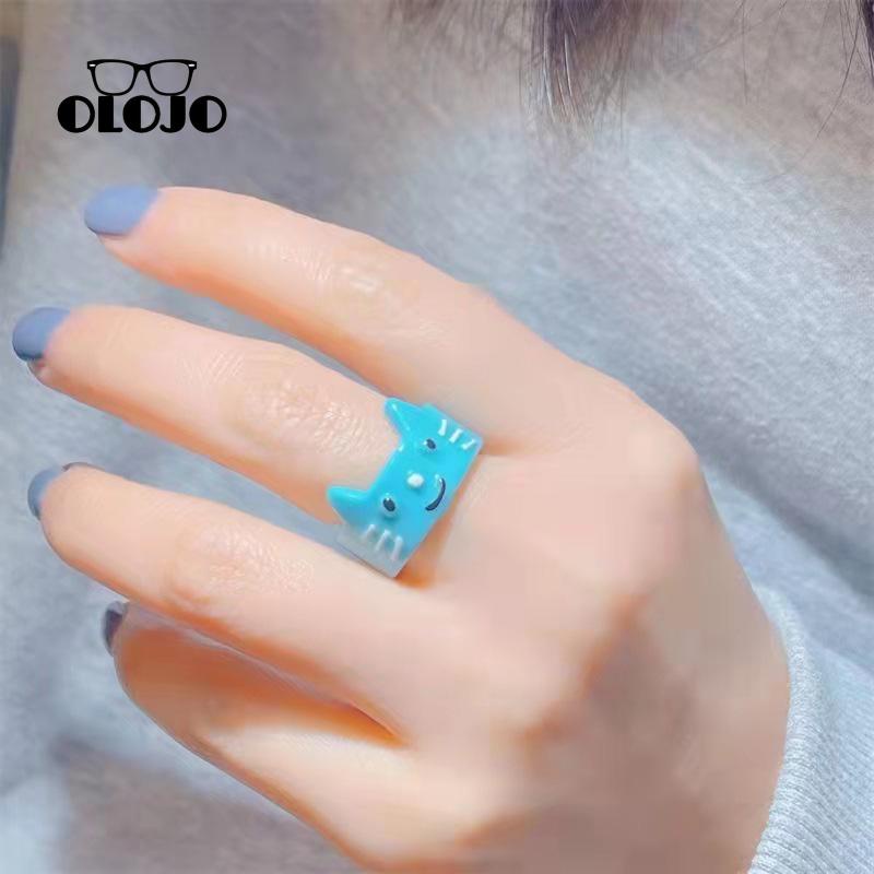 【COD】Cincin Resin Kucing Cincin Tiga Dimensi Anak Kucing Lucu Resin Akrilik Cincin Kartun Hewan Kecil