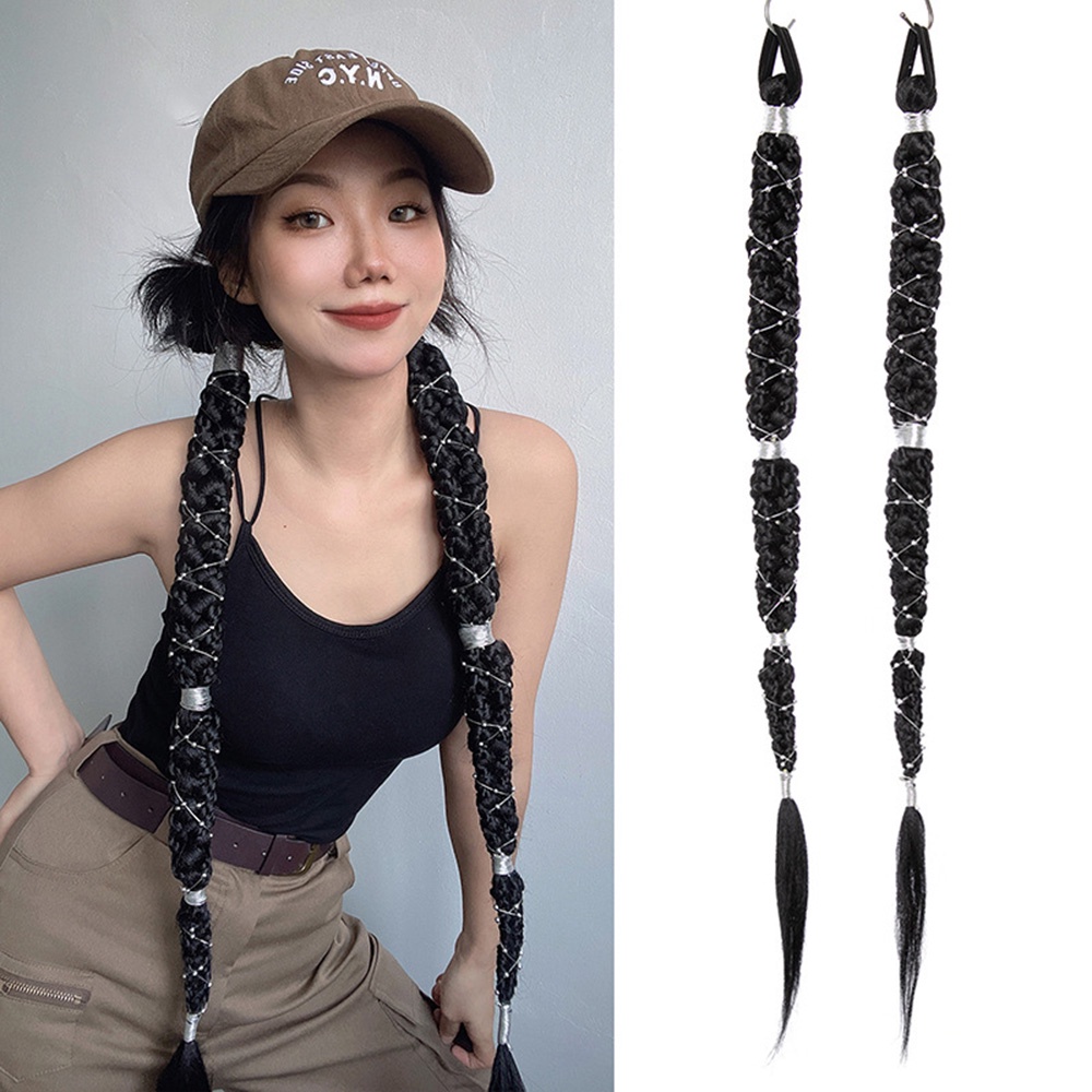 Kepribadian Kepang Panjang Wig Wanita Gadis Hip Hop Ponytail Wig Aksesoris Rambut 70CM