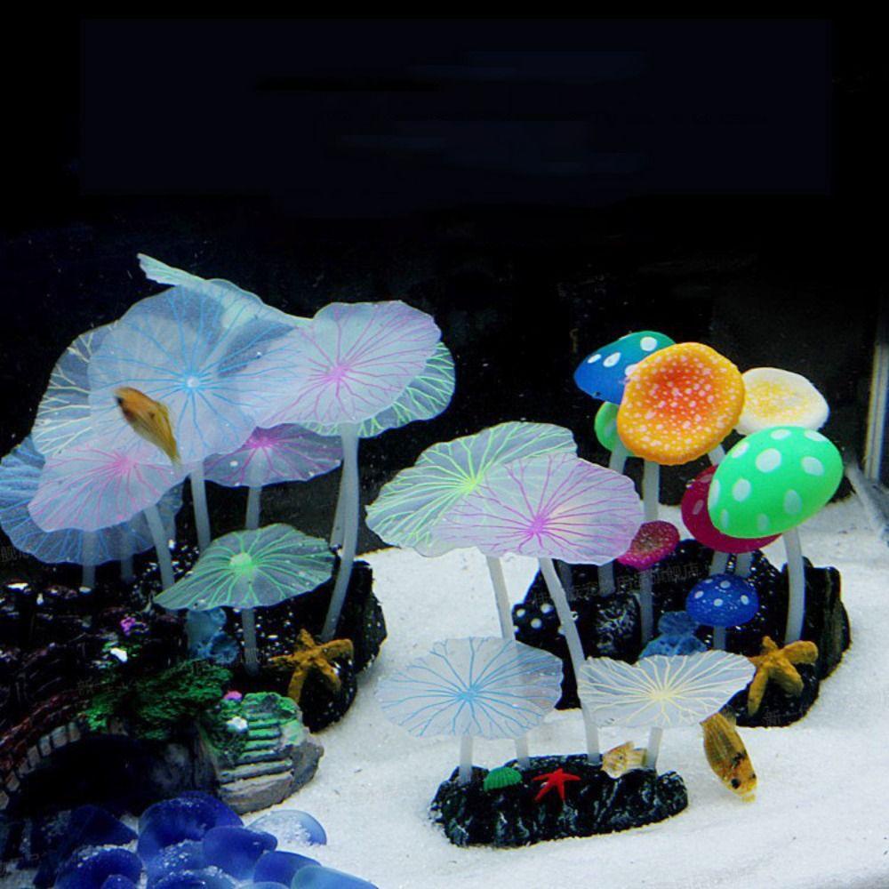 [Elegan] Tanaman Buatan Kreatif Hias Silikon Neon Tahan Lama Dengan Sucker Fish Tank Ornament