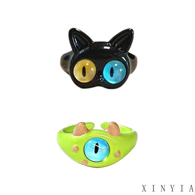 [xinyia.id11] Cincin Monster Kecil Kucing Hitam Lucu Mata Besar Manis Keren Kartun Lovely Girlfriend Couple Ring