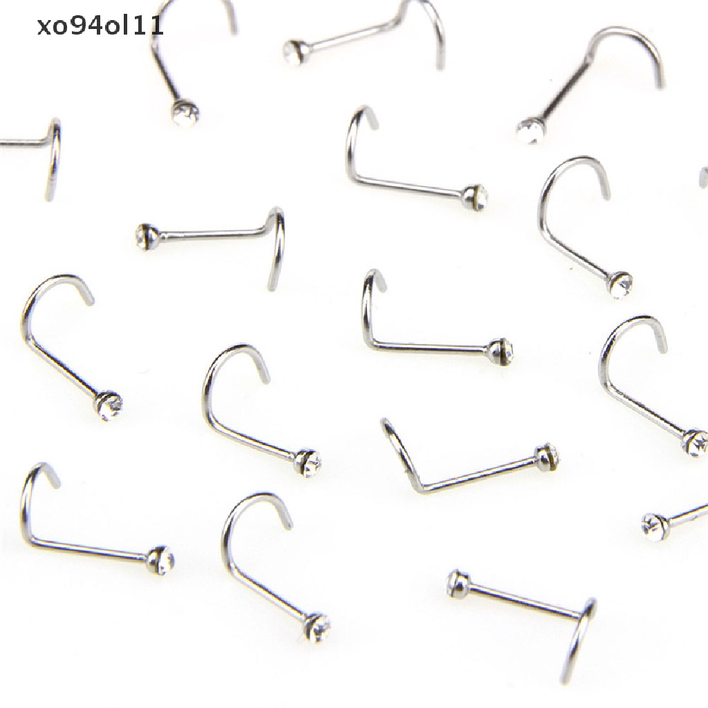 Xo 20PCS/Set Stainless Steel Kristal Berlian Imitasi Perhiasan Hidung Stud Rings OL