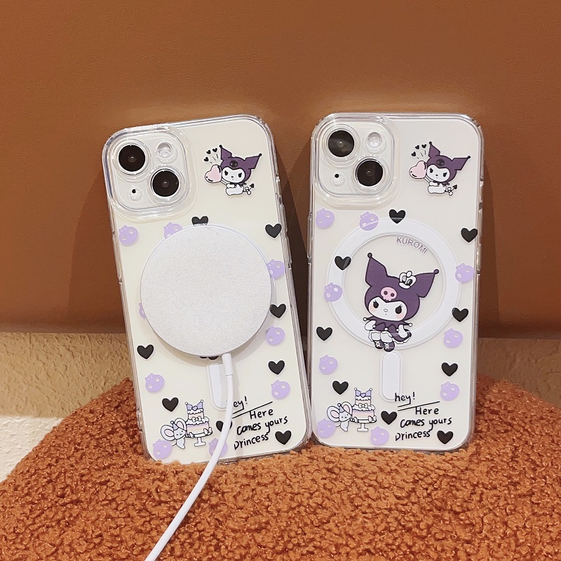 Untuk iPhone Casing Magnetik14 13 12 11 Pro Max Kartun Kuromi Transparan Soft case