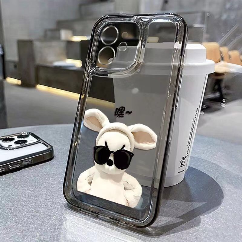 IPHONE Kacamata Hitam Kelinci Soft Case Kompatibel Untuk Iphone11 14 13 12 Pro XS Max X XR 7+8 6 6S Plus Casing Shockproof TPU Transparan Unik Penutup Tombol Perlindungan Kamera