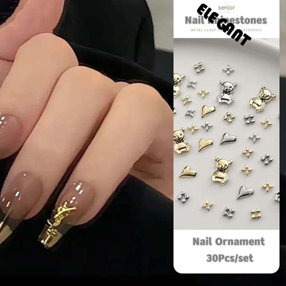 [Elegan] Beruang Hiasan Kuku Emas Perak Fashion Cinta Hati Manikur Aksesoris Kuku Hiasan Nail Jewelry