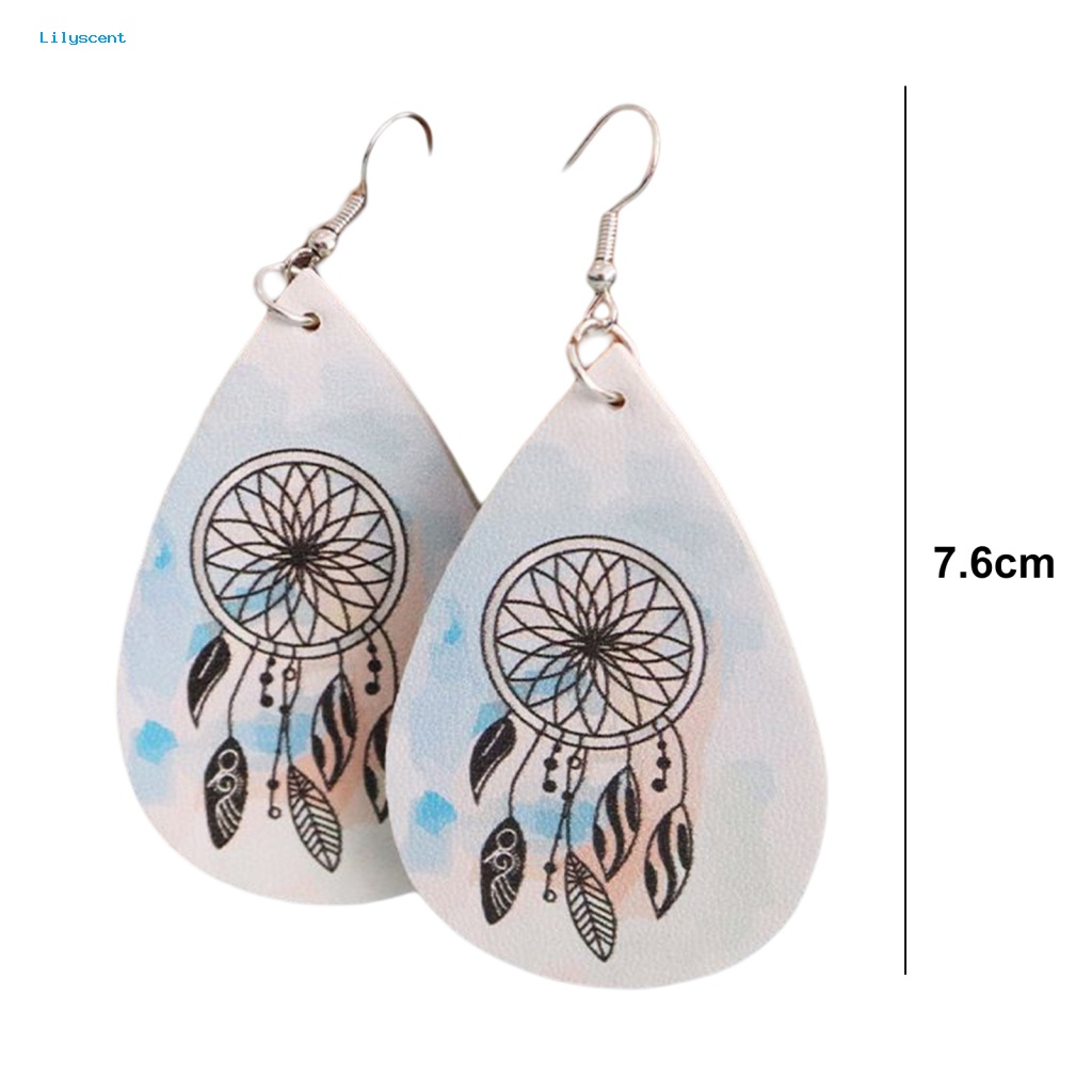 Lilyscent 1pasang Hypoallergenic Menjuntai Anting Fashion Perhiasan Boho Penangkap Mimpi Wanita Drop Earrings Tie-dye