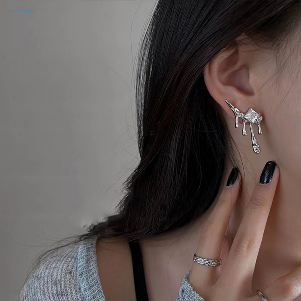 Lilyscent 1pasang Giwang Telinga Tidak Teratur Fashion Perhiasan Cubic Zirconia Tetesan Air Tertanam Wanita Anting Tren Baru