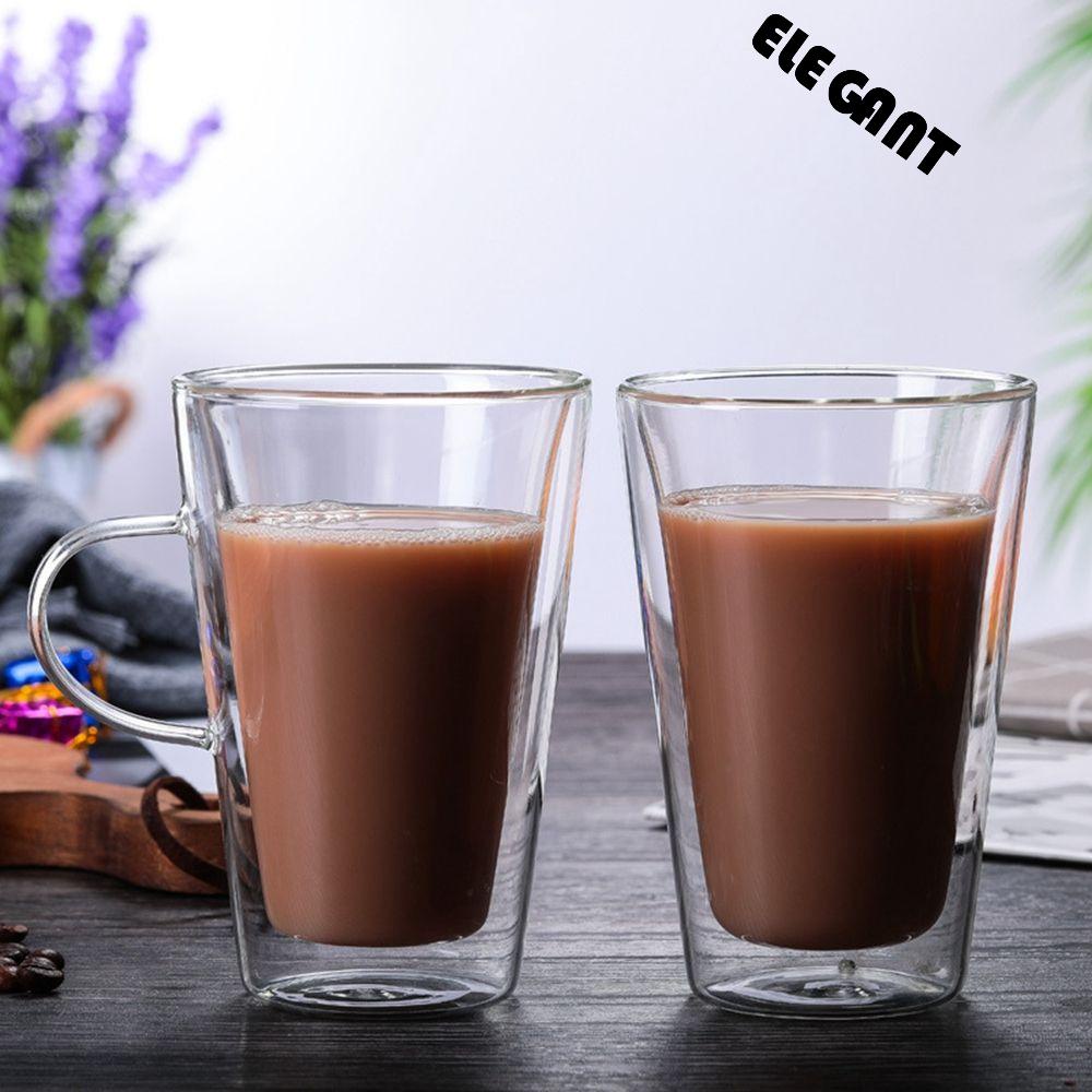 [Elegan] Gelas Cangkir Kaca Insulated Untuk Minuman Panas Double Wall Breakfast Kitchen Drinkware with Handle Cappuccino Tea Cup