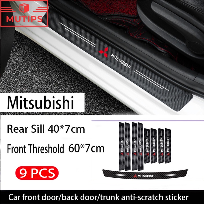Mitsubishi 9Pcs Stiker Pintu Mobil Carbon Fiber Sill Protection Auto Anti Gores Anti Slip Untuk Kuda Lancer Pajero Xpander Mirage Outlander Attrage