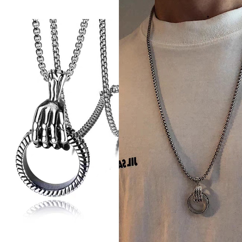 Desain Baru Hip Hop Cincin Geometris Palm Unik Kalung Liontin Trendi