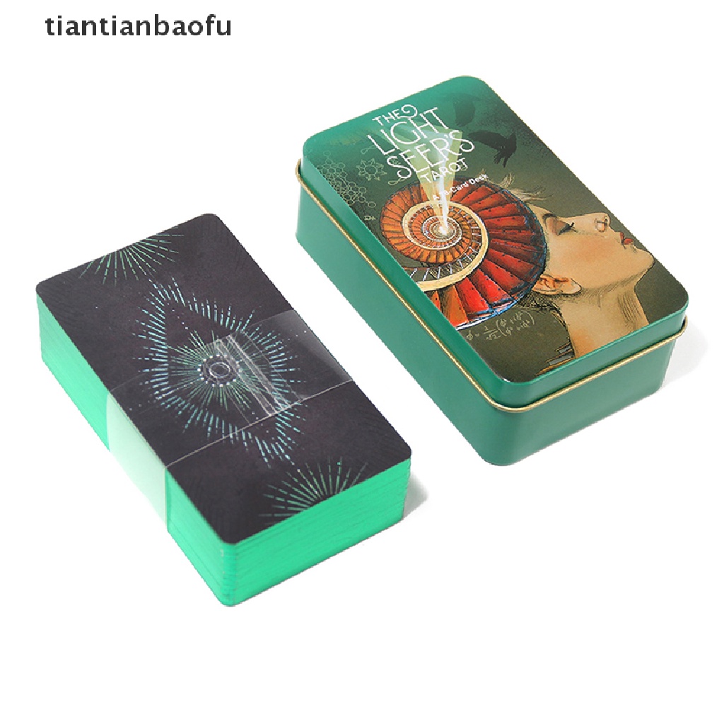 [tiantianbaofu] Tin Box Light Seers Tarot Card Kartu Ramalan Ramalan Deck Party Game Card w/Butik Manual