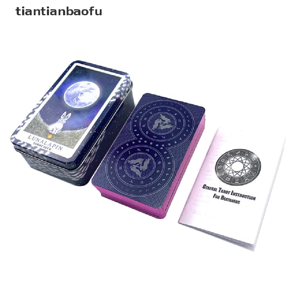 [tiantianbaofu] Besi Kotak Lunalapin Tarot Kartu Ramalan Ramalan Deck Party Game Card w/Butik Manual