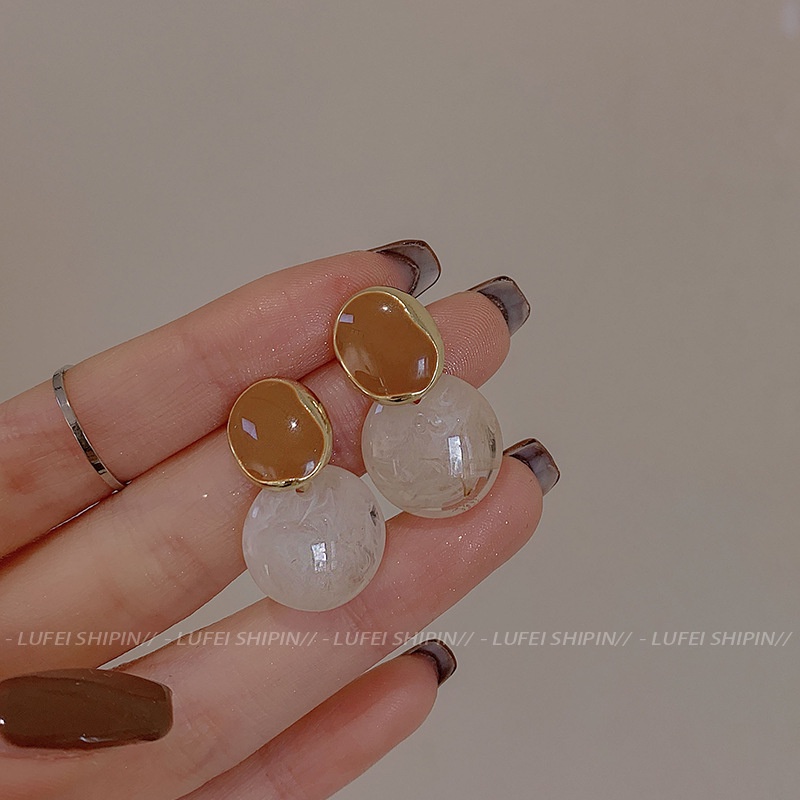 Ahellogirl 2023an Anting Stud Opal Bulat Tidak Teratur Khaki Korea Baru