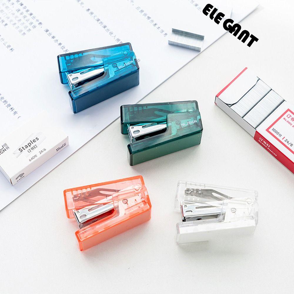 [Elegan] Mini Stapler Transparan Effortless Kantor Aksesoris Alat Tulis Pengikat Kertas Stapler Kertas Paper Binder Set