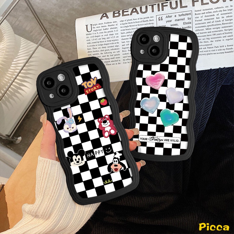 IPHONE Casing Ponsel Pasangan Kompatibel Untuk Iphone11 14 13 12 Pro Max 7Plus XR 6s 7 8 6 14 Plus X XS Max SE 2020 Kartun Toy Story Checkerboard Love Heart Tpu Wavy Edge Soft Cover