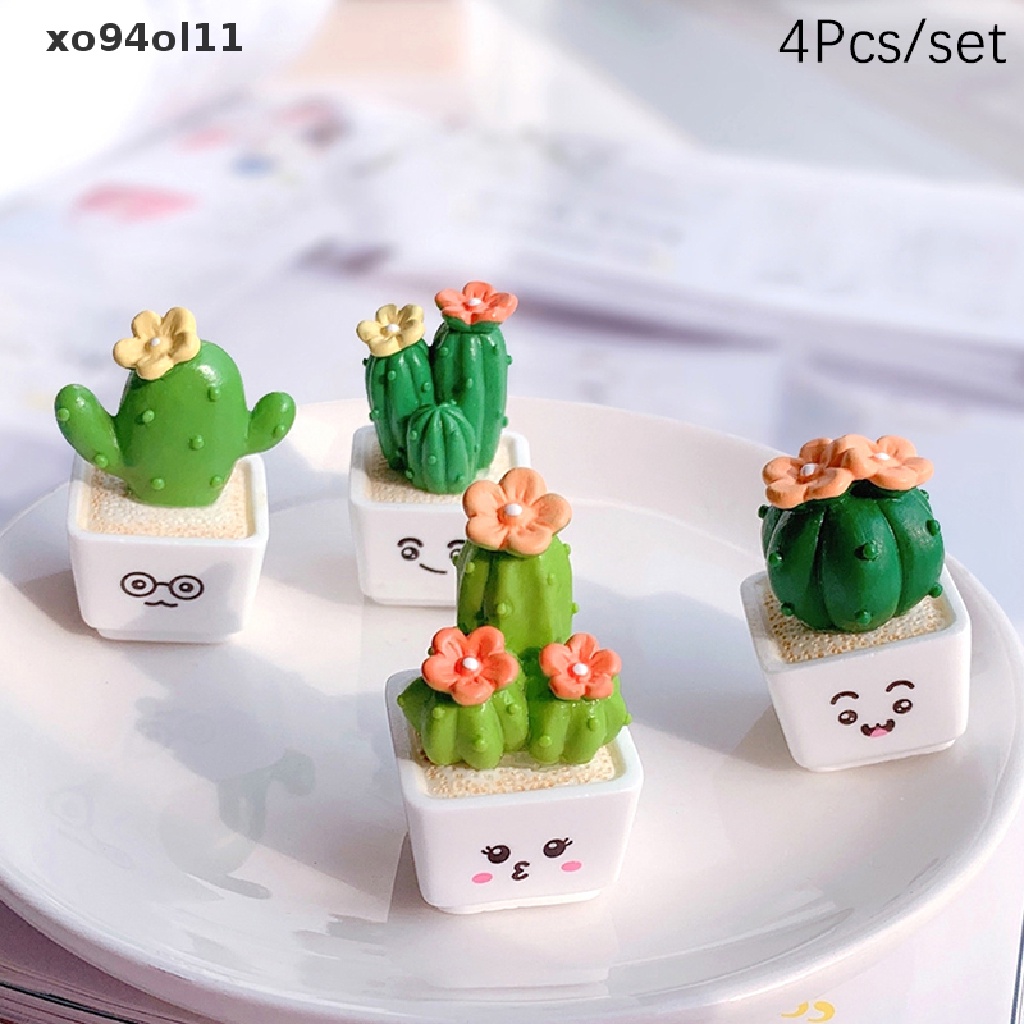 Xo 4Pcs 1: 12rumah Boneka Miniatur Sukulen Model Kaktus Dekorasi Rumah Mainan Lanskap Mikro Mobil Desktop Ornamen OL