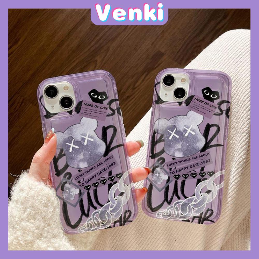 Case For iPhone 14 Pro Max Soft TPU Jelly Airbag Case Creative Purple Bear Camera Protection Shockproof For iPhone 14 13 12 11 Plus Pro Max 7 Plus X XR