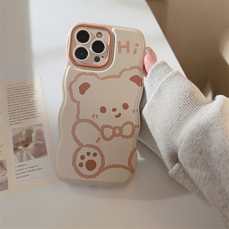 IPHONE Casing Ponsel Desain Beruang Kecil Stroke Pendek Kartun Lucu Kompatibel Dengan Iphone12 13 14 11 Pro Max Cdfv