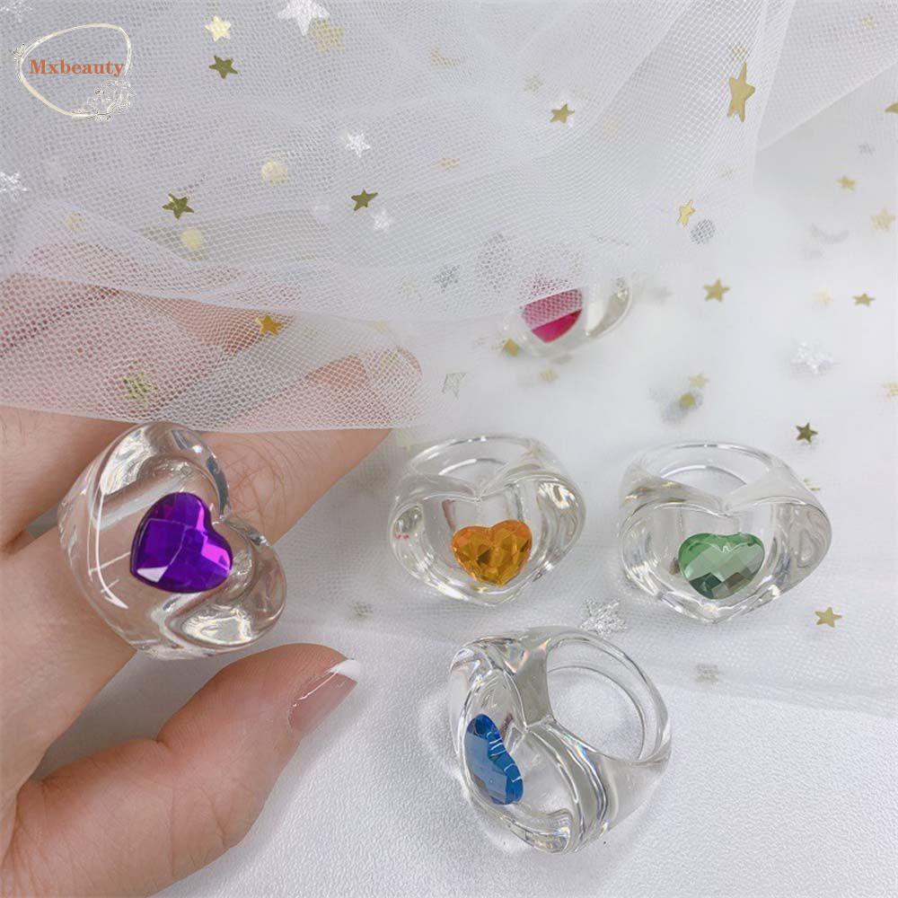 Mxbeauty Cincin Resin Tren Geometris Wanita Cinta Berlian Korea Perhiasan Fashion