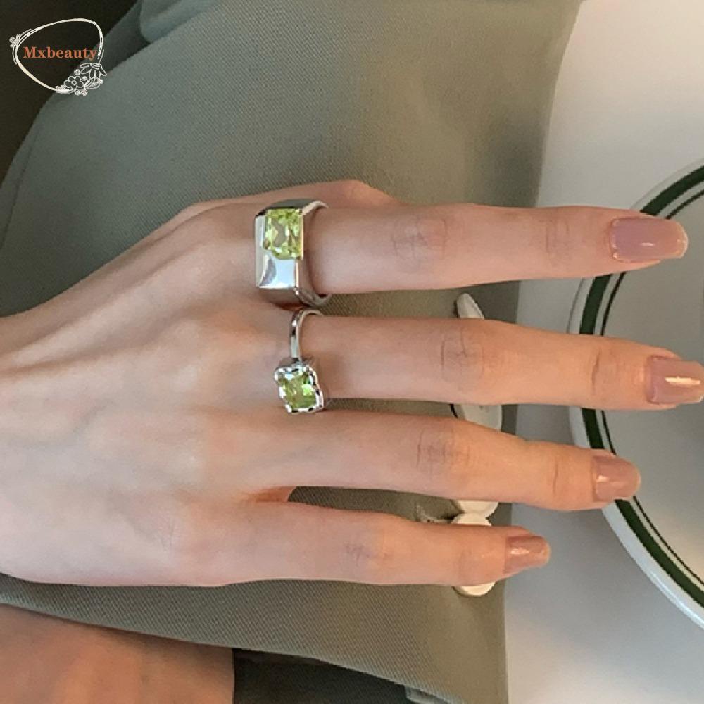 Mxbeauty Hijau Zirkon Cincin Trendi Retro Kualitas Tinggi Wanita Bertatahkan Perempuan Square Ladies Simple Fashion Aksesoris