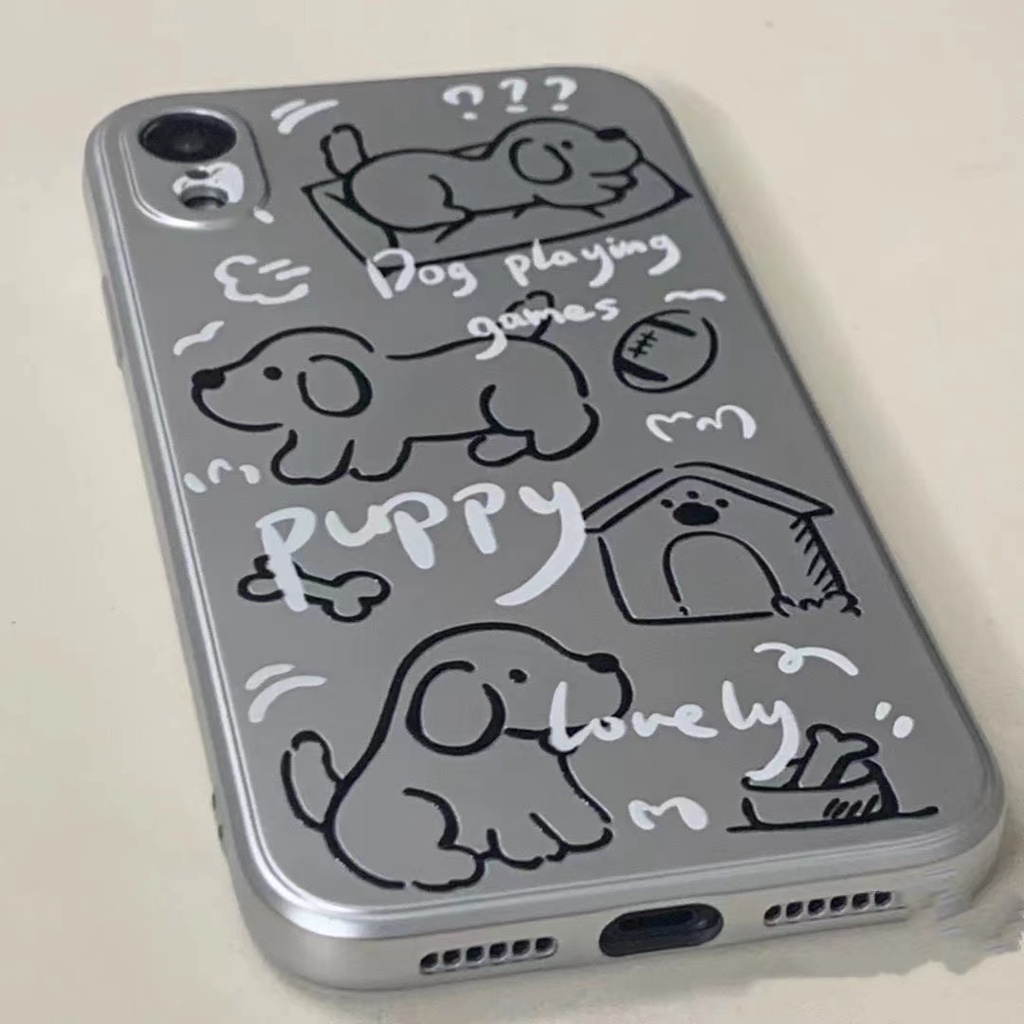 IPHONE Casing Ponsel Lembut Anjing Lucu Kompatibel Untuk Iphone14 11 13 12 Pro XS Max XR X8+76S Plus Casing Mini Electroplate TPU Silikon Shockproof Cover