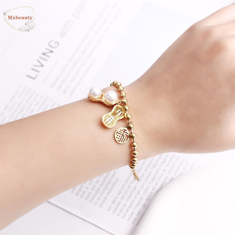 Mxbeauty Gelang Wanita Peri Vintage Keberuntungan Liontin Kacang Indah Temperamen Gaya Korea Gelang