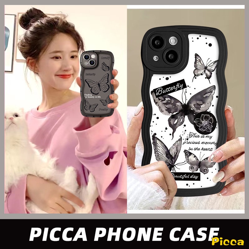 Casing Kupu-Kupu Romantis Redmi Note 12C 10A 10 9 A1 10C A1+9T 9A 9C NFC Redmi Note 11 8 9 11s 10 9s 10s 10 Pro Max Mi 11T Pro POCO M3 X3 NFC Pro Ins Retro Butterfly Lembut Bergelombang Sarung Tepi