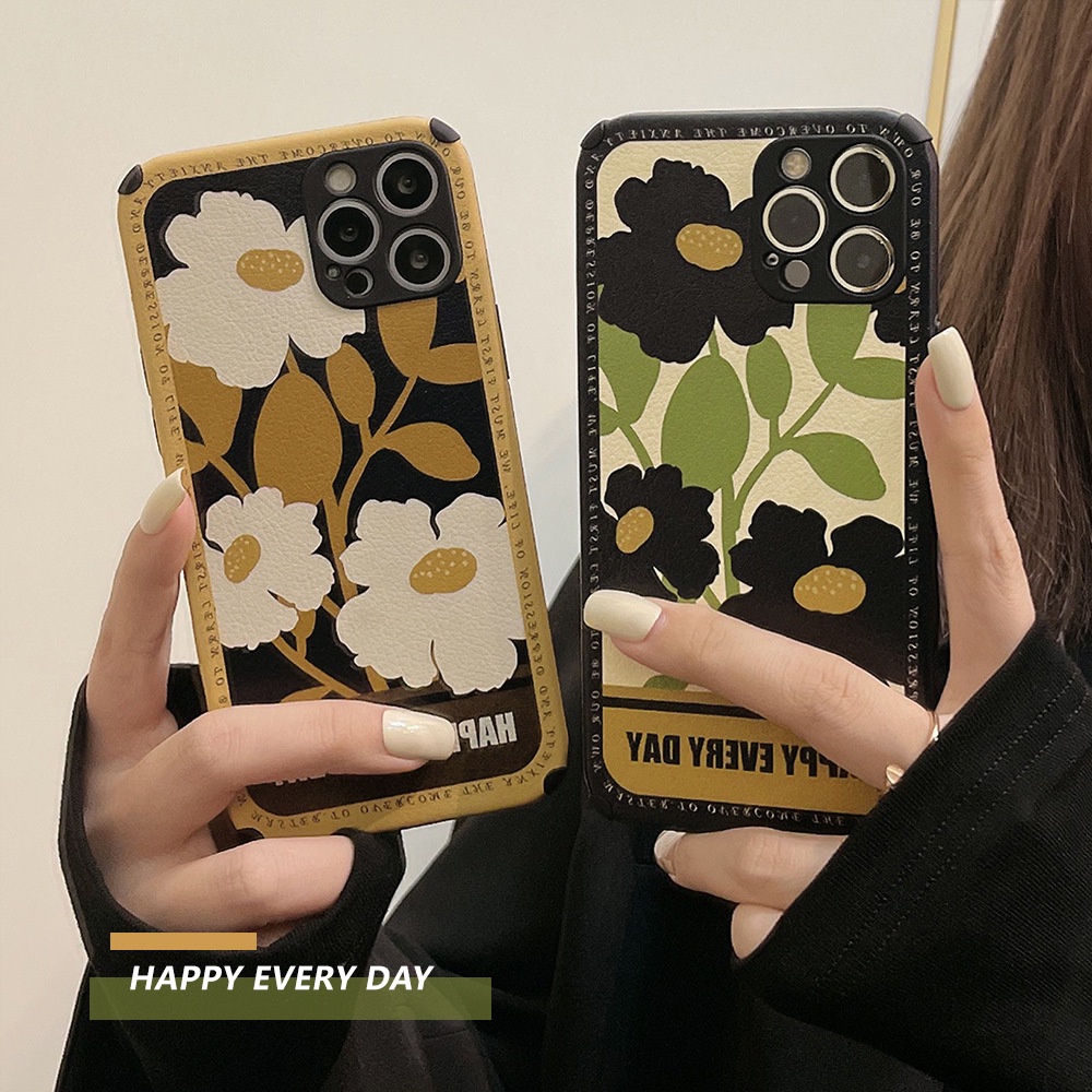 IPHONE Vintage Bunga Besar Motif Kulit Shockproof Sudut Phone Case Cover Pelindung Untuk Iphone7 8 PLUS X XR XS 11 12 13 14 MINI PRO MAX SE 2020