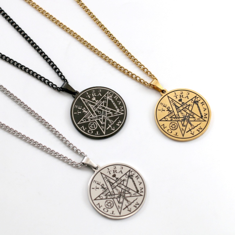 Z H Perhiasan Hip Hop Rock Stainless Steel Pentagram Solomon Seal Cabala Jimat Liontin Pria Dan Wanita Fashion Kalung Titanium Retro Punk Aksesoris Pesta