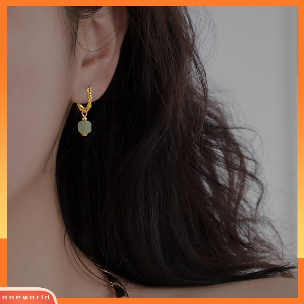 [EONE] 1pc Menjuntai Anting Gaya China Warna Emas Elegan Peri Hadiah Hypoallergenic Retro Faux Hetian Jade Drop Earring Perhiasan Aksesoris