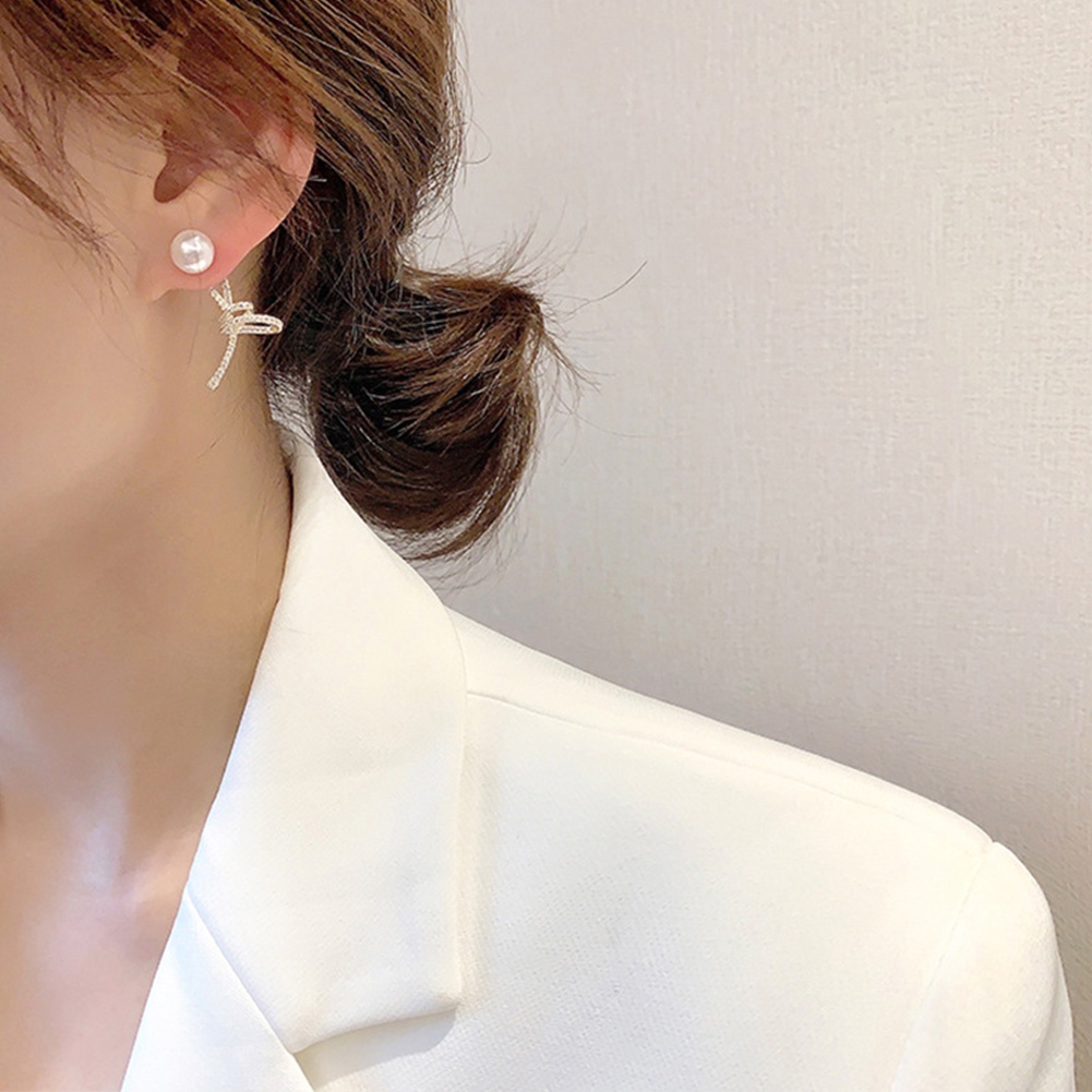 1pasang S925 Jarum Perak Korea Zirkon Anting Mutiara Untuk Wanita Gadis Temperamen Diikat Anting