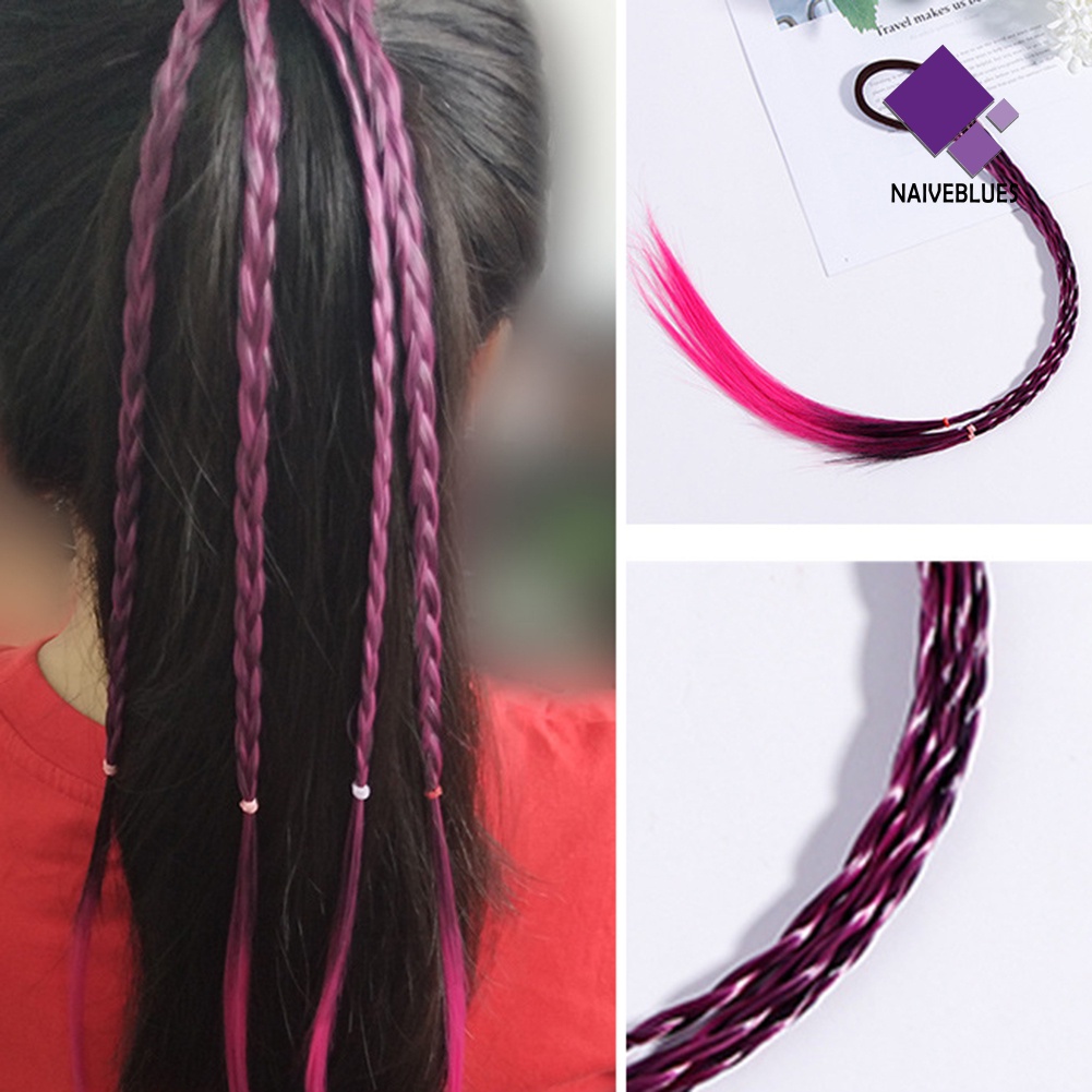 &lt; Naiveblues &gt; Anak Perempuan Kepang Panjang Wig Rambut Cincin Elastis Ponytail Holder