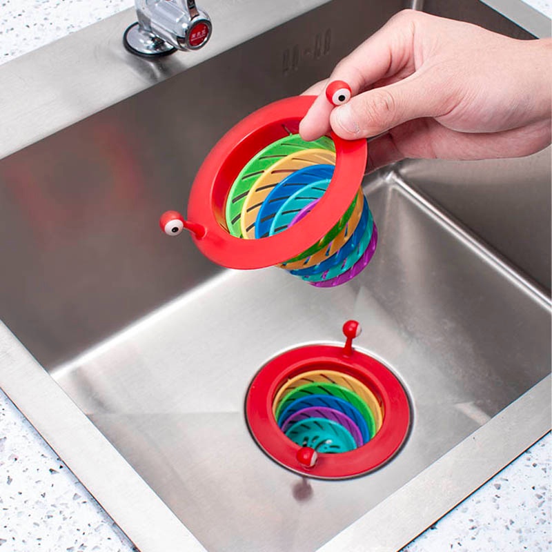 1pc Cute Little Monster Rainbow Floor Drain Saringan Wastafel Dapur Jaring Saringan Kamar Mandi Floor Drain Foldable Filter Waste Screen