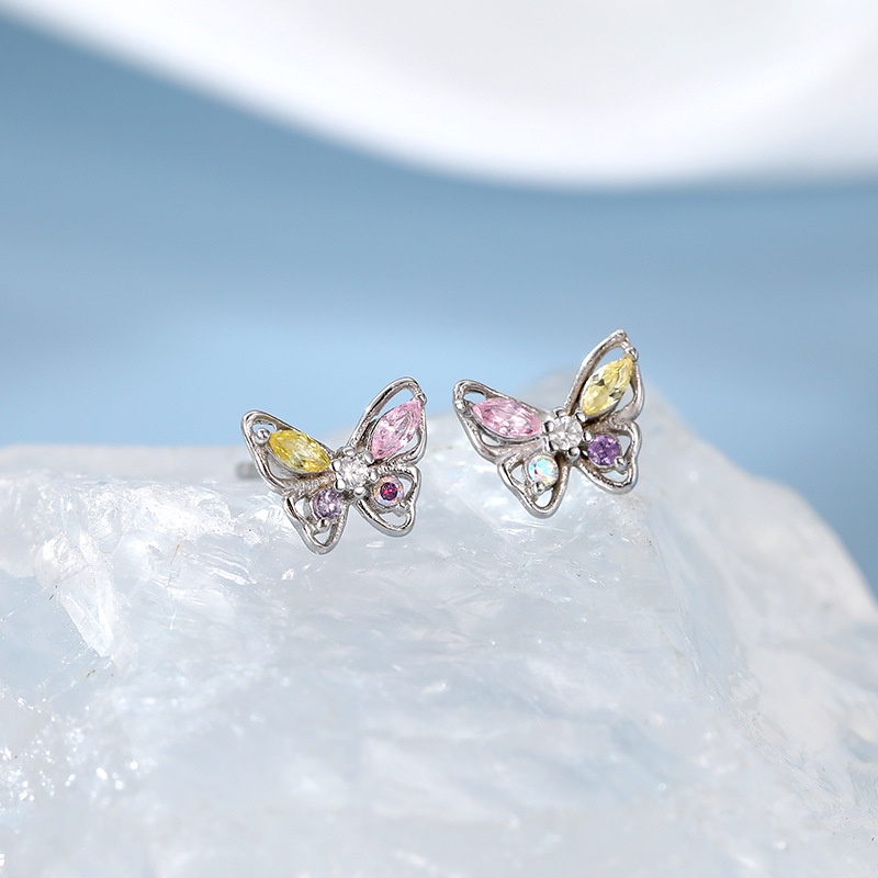 2pcs Fashion Butterfly Stud Earrings Untuk Wanita Hypoallergenic Elegan Colorful Earring Perhiasan Aksesoris