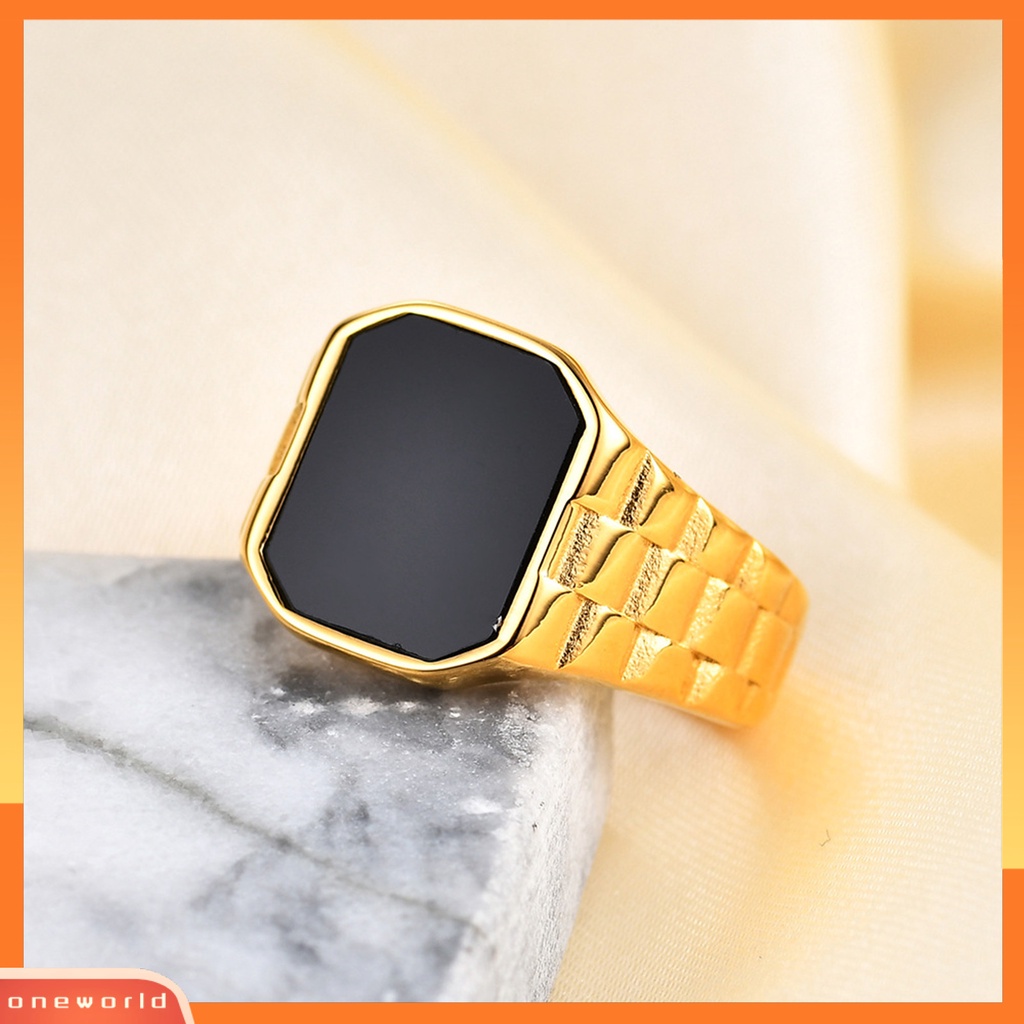 [EONE] Wanita Cincin Gaya Sederhana Warna Vibrant Tahan Karat Luntur Mengkilap Hias Baja Titanium Vintage Mewah Square Lady Ring Perhiasan Fashion Untuk Wanita