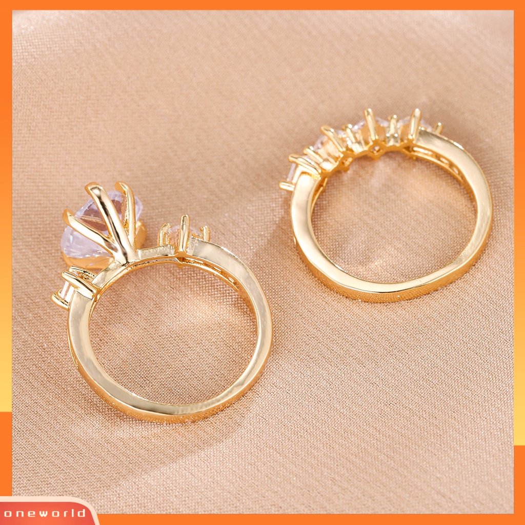 [EONE] 2pcs/set Lady Set Cincin Bentuk Hati Geometris Dipoles Mengkilap Cubic Zirconia Indah Jari Dekorasi Mewah Romantis Cinta Buku Jari Cincin Set Perhiasan
