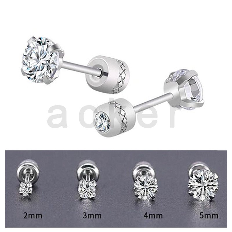 [ACKER] 1pasang Anting Titanium Stainless AAA+Zircon Diamond Untuk Pria/Wanita