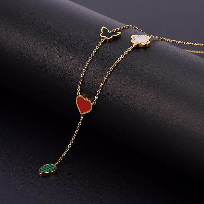 8100 Kalung love kupu warna titanium stainless steel 316L berkualitas import anti karat bisa bayar di tempat