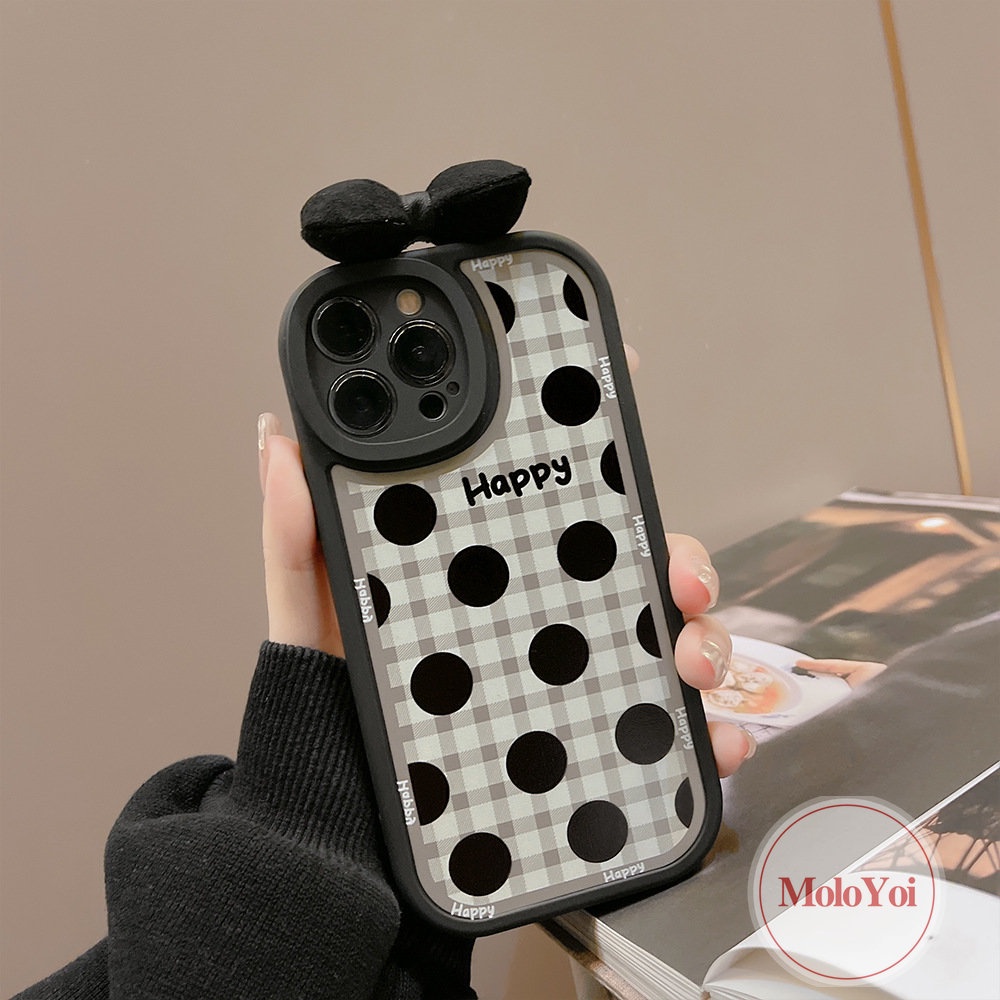 IPHONE Casing Motif Kotak-Kotak Titik Gelombang Retro Kompatibel Untuk Iphone11 12 13 14 Pro Max XR X XS Max 7Plus 78 6 6s Plus SE 2020 3D Ikatan Simpul Menghias Soft Phone Case