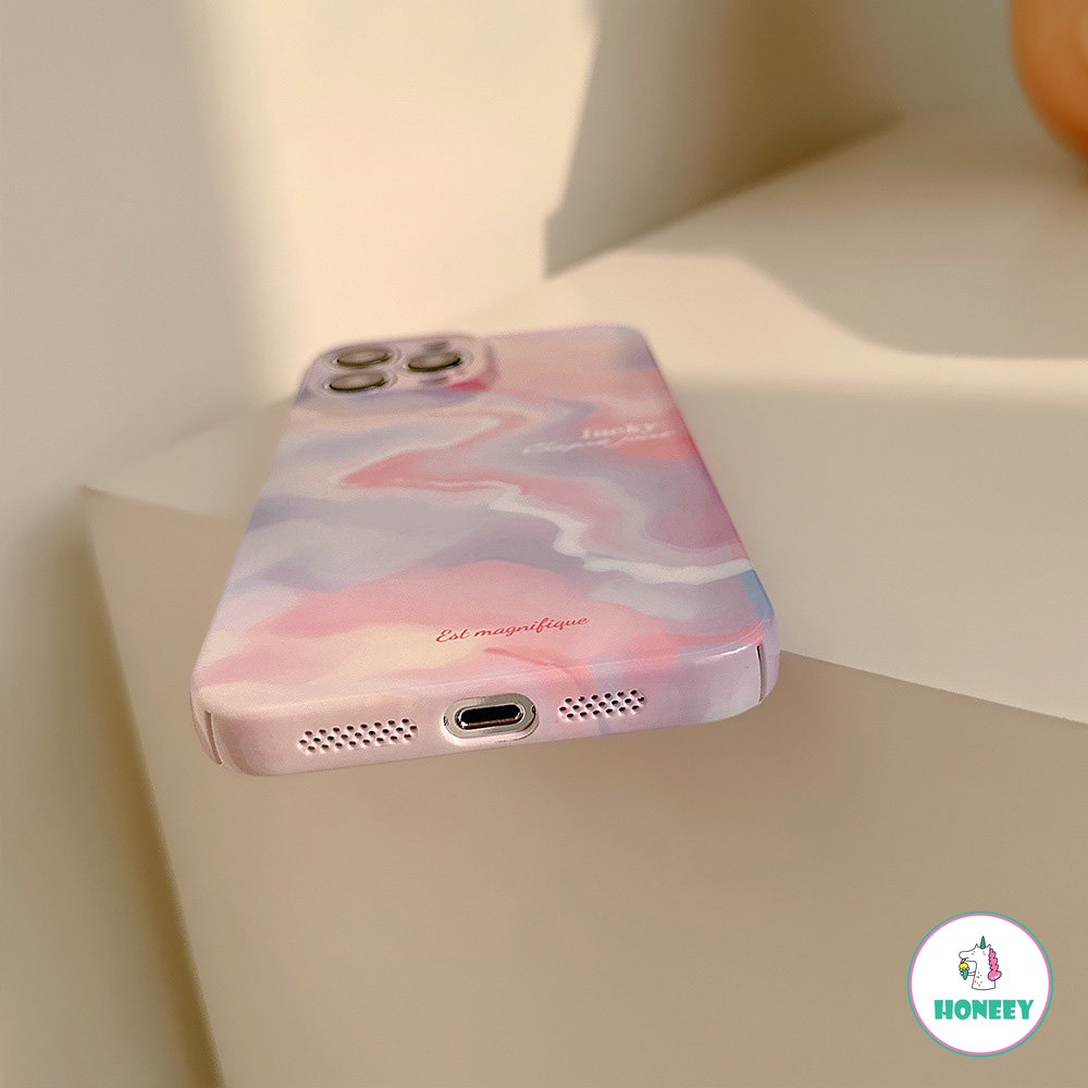 IPHONE Casing Ponsel Lukisan Minyak Kabut Sunset Glow Mewah Untuk Iphone14 13 12 11 Pro Max Xr Xs Max7 8 14 Plus Case Cute Sweet Glossy Cover