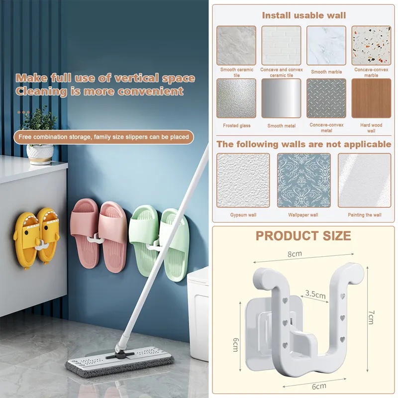 Rak Penyimpanan Pengering Sepatu Untuk Kamar Tidur Kamar Mandi Toilet Dinding Sandal Rak Drainase Sandal Shoes Hanger Hooks No Punching Self-adhesive Produk Penyimpanan Benda Kecil