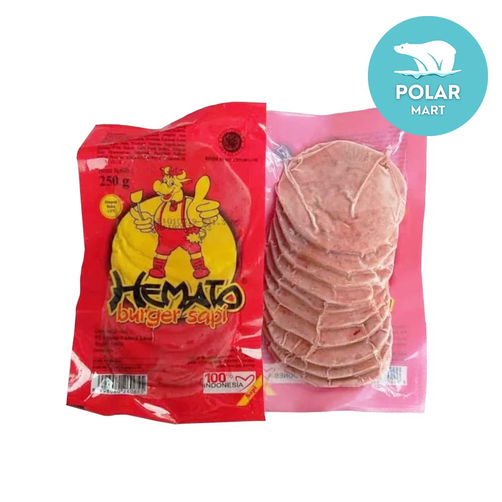 

[Cab. Cimahi] Hemato Burger Sapi Slice 10pcs 250 Gram (FROZEN FOOD BANDUNG)